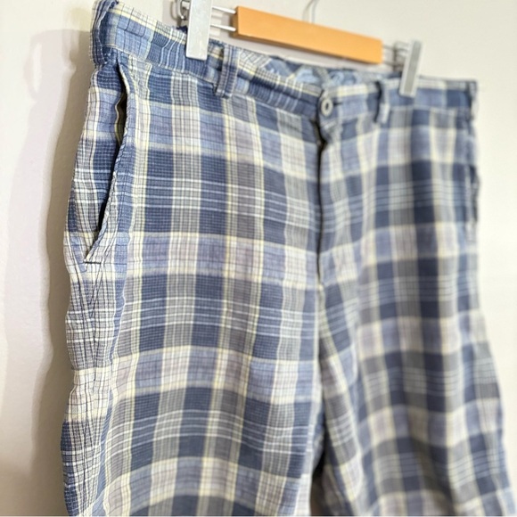 Vintage Tommy Bahama Blue Plaid Flat Front Shorts 75% Linen 25% Silk - Picture 3 of 15